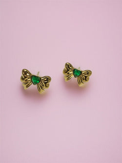 Elegant Anti-Tarnish Bow Earrings with Green Heart Design – Stylish & Lightweight Fashion Jewelry for Women & Girls